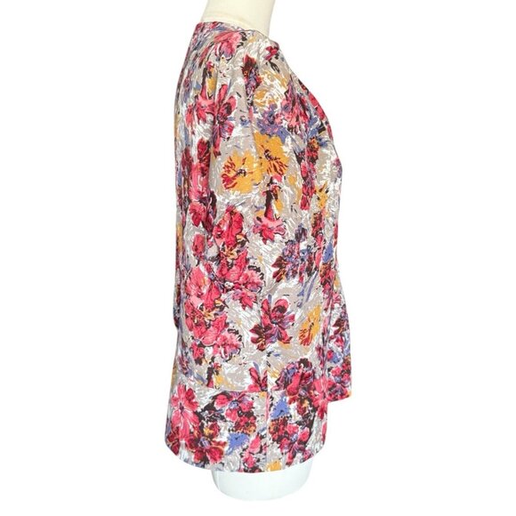 Pleione Multicolored Floral V-Neck Short Sleeve Snap Closure Top Women's M - Picture 5 of 10
